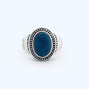 Vintage Chunky Lapis Lazuli Ring Sterling Silver 925 Boho Statement Jewelry Size